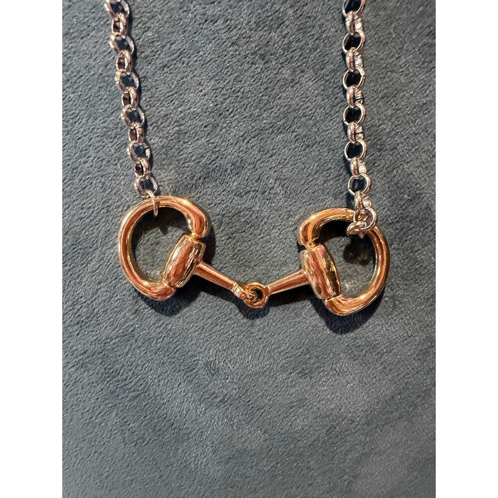 Mix Metal Horsebit Necklace, Gold and silver plated NWT - Picture 3 of 4